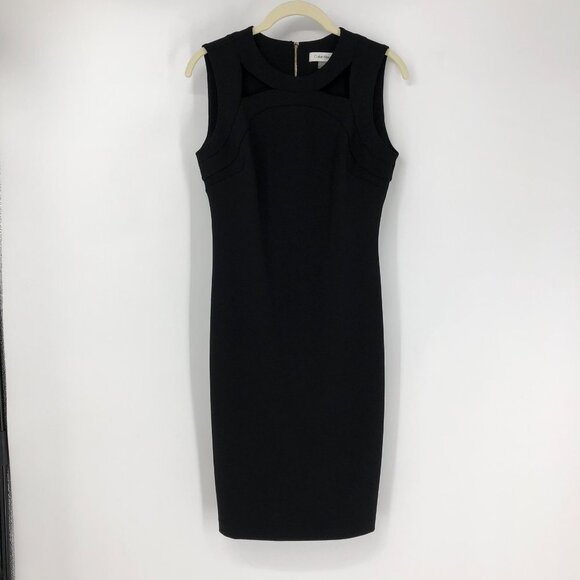 Calvin Klein Black Sheath Midi Sleeveless Dress Front Cutouts back zipup size 2 - Picture 14 of 15